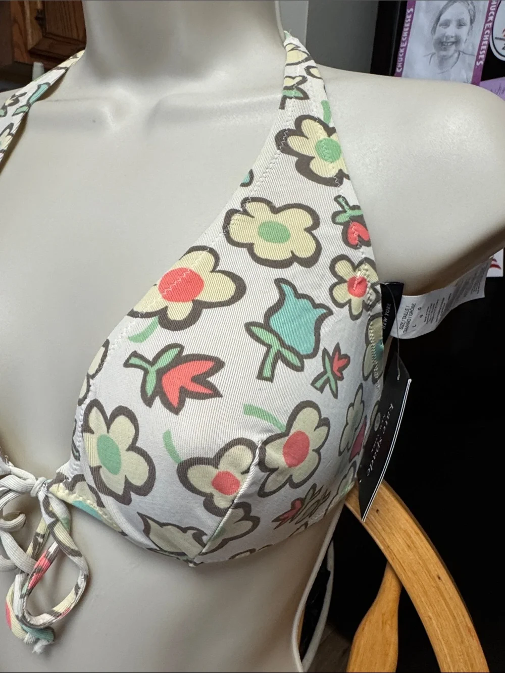 KATE SPADE NWT L cream Floral UNLINED NO PADDING NUDIST TYPE SEXY Bikini SET